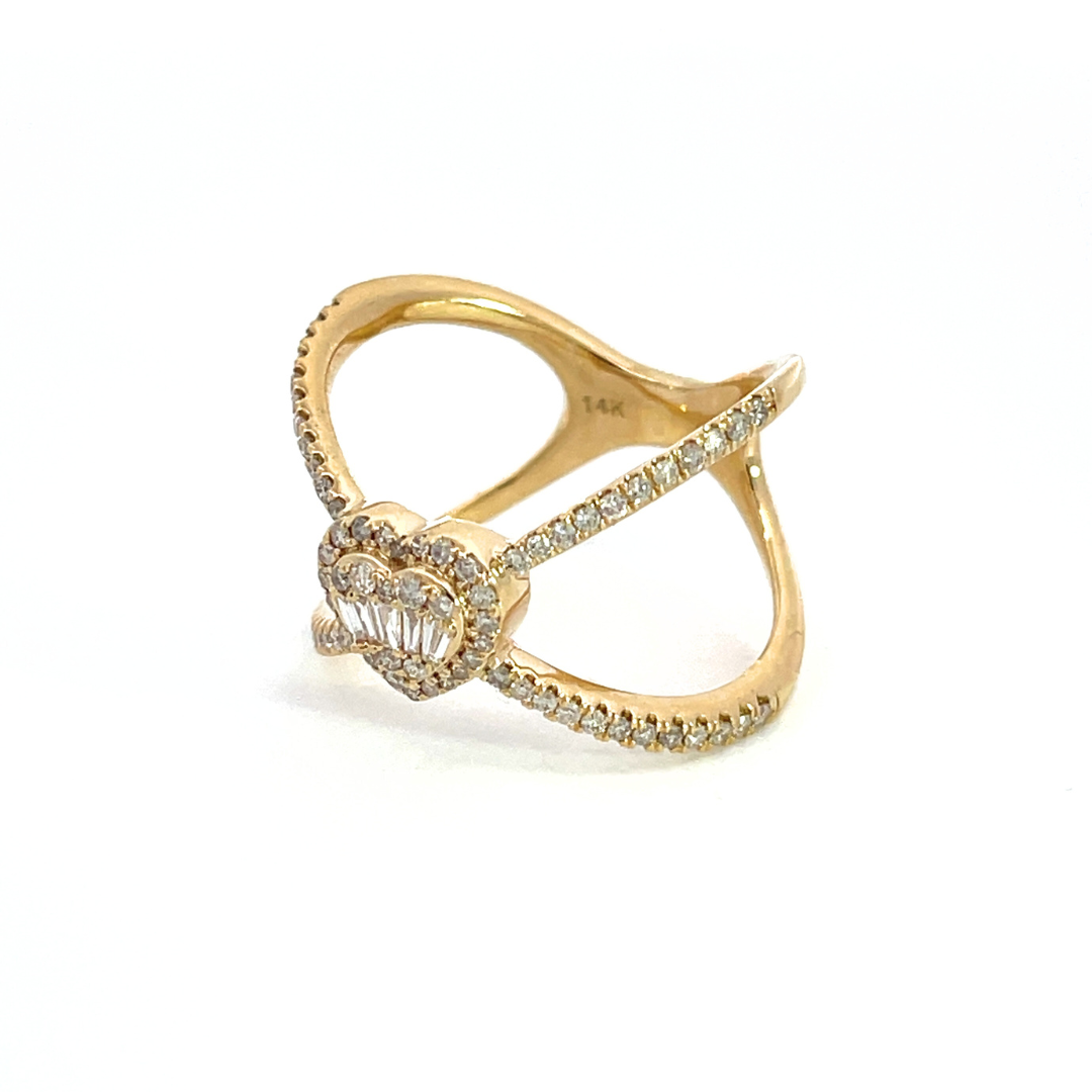 14K Solid Gold Diamond Cross Heart Ring.