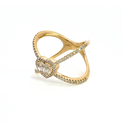 14K Solid Gold Diamond Cross Heart Ring.
