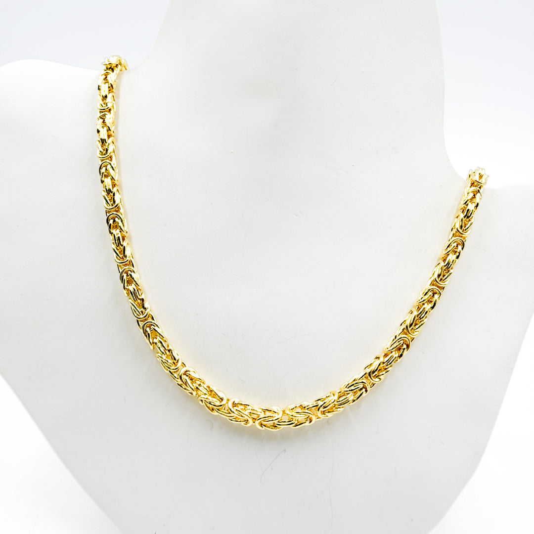 TRE003. 14K Solid Gold Hollow Byzantine Necklace