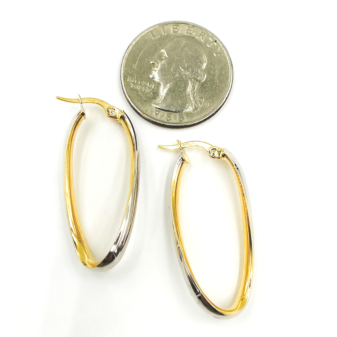 GER98. 14K Gold Twisted Two Tone Hoop Earrings