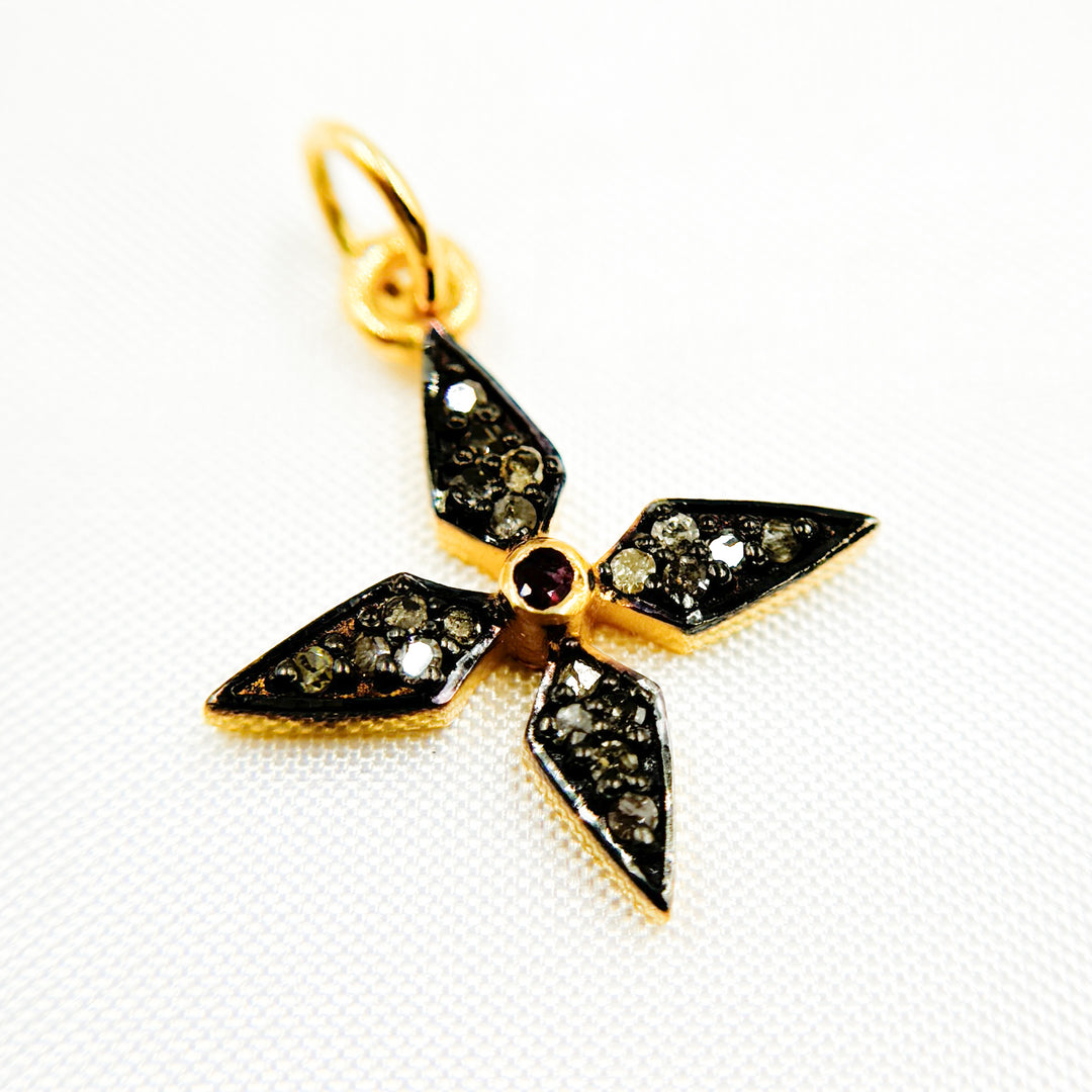 DC128. Diamond Sterling Silver Flower Pendant with Gemstone