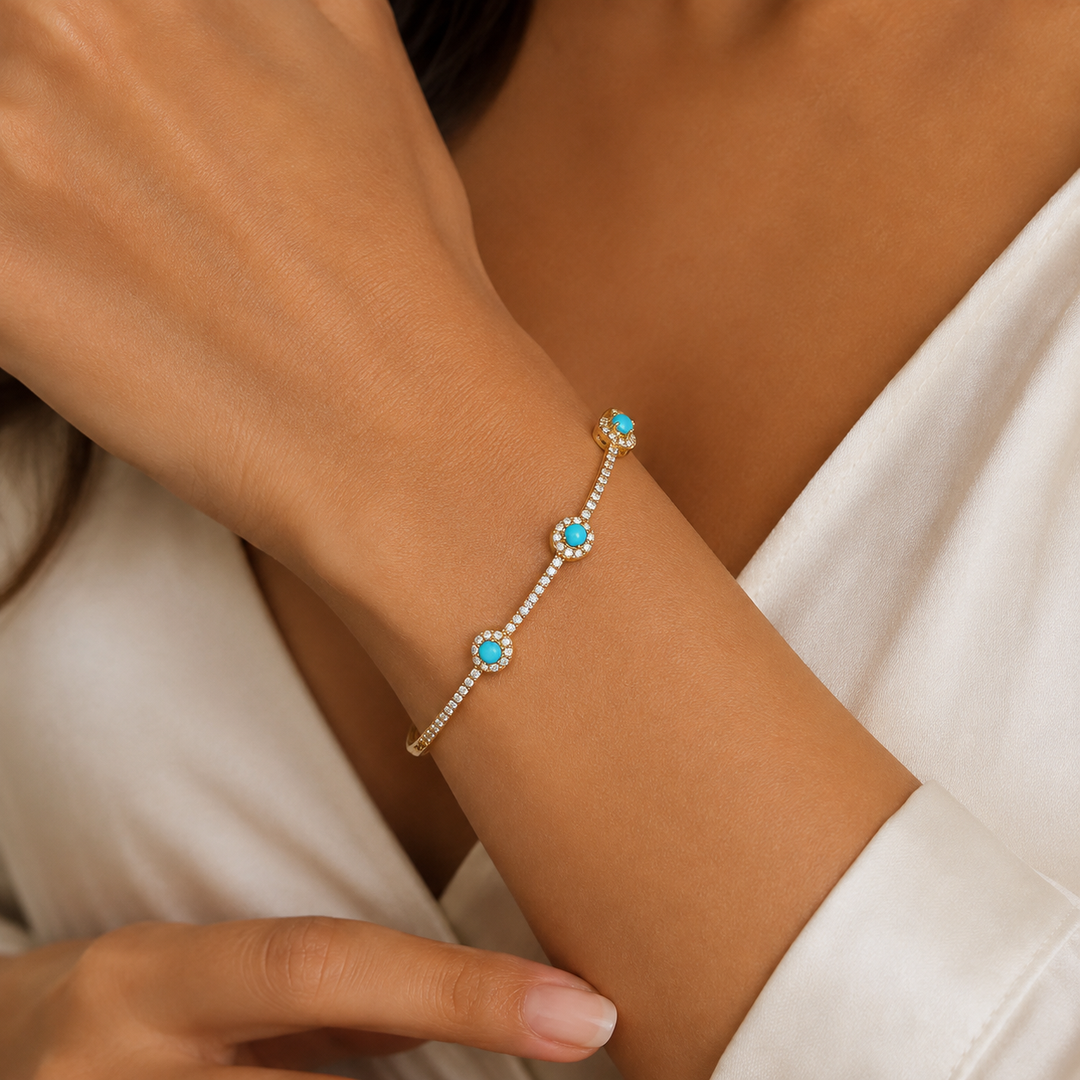BNJ68672. 14K Solid Gold Diamond & Gemstone Bangle