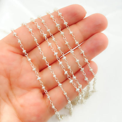 White Freshwater Pearl 925 Sterling Silver Wire Chain