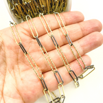Load image into Gallery viewer, Gold Plated &amp; Black Rhodium Sterling Silver Diamond Cut &amp; Smooth Paperclip Chain