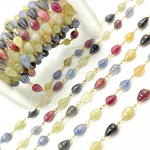 Load image into Gallery viewer, MSA27. Multi Sapphire Tear Drop Shape Gold Plated Wire Chain