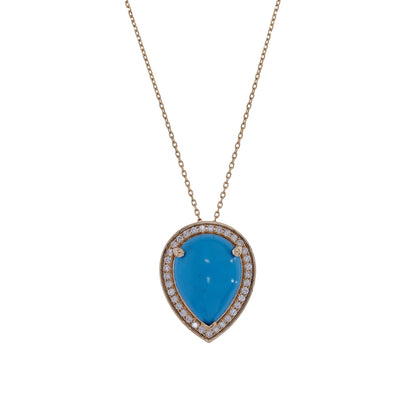 CP96889TQ15X11. 18K Solid Gold Diamond and Turquoise Pendant
