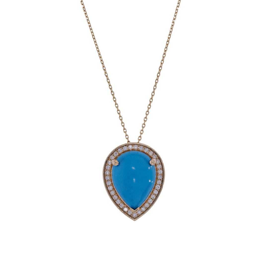 CP96889TQ15X11. 18K Solid Gold Diamond and Turquoise Pendant