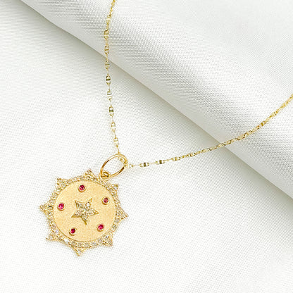 GDP547. 14K Solid Gold Diamond Sun & Star Charm with Gemstone