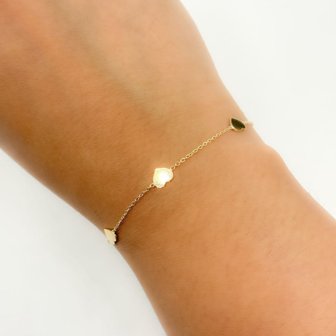 BRSET418. 14k Solid Yellow Gold Heart Link Bracelet