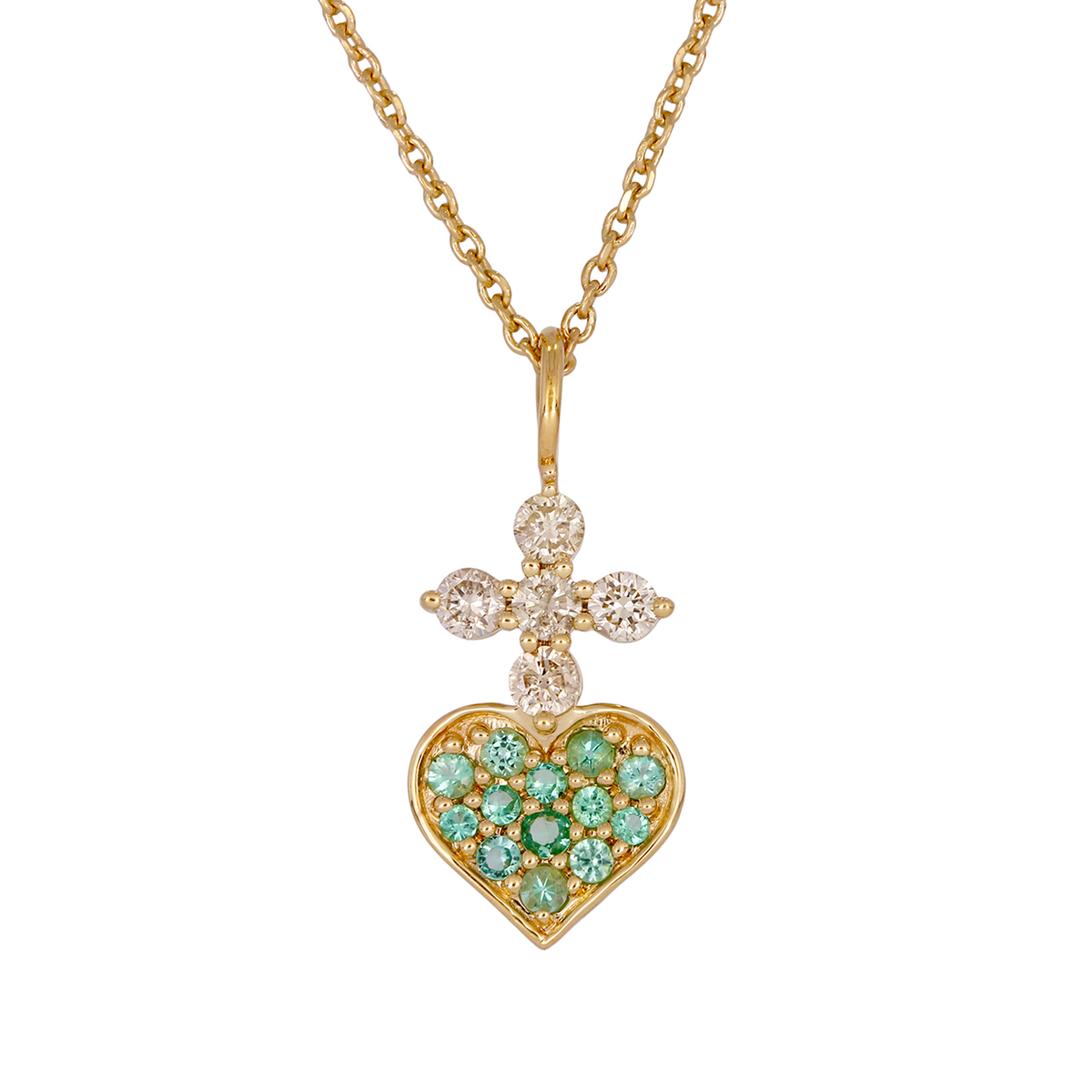 PFC33231EM. 14k Solid Gold Diamond and Emerald Heart Necklace