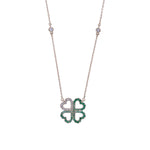 Load image into Gallery viewer, NFD72910EM. 14K Solid Gold 4 Heart Clover Diamond and Emerald Necklace