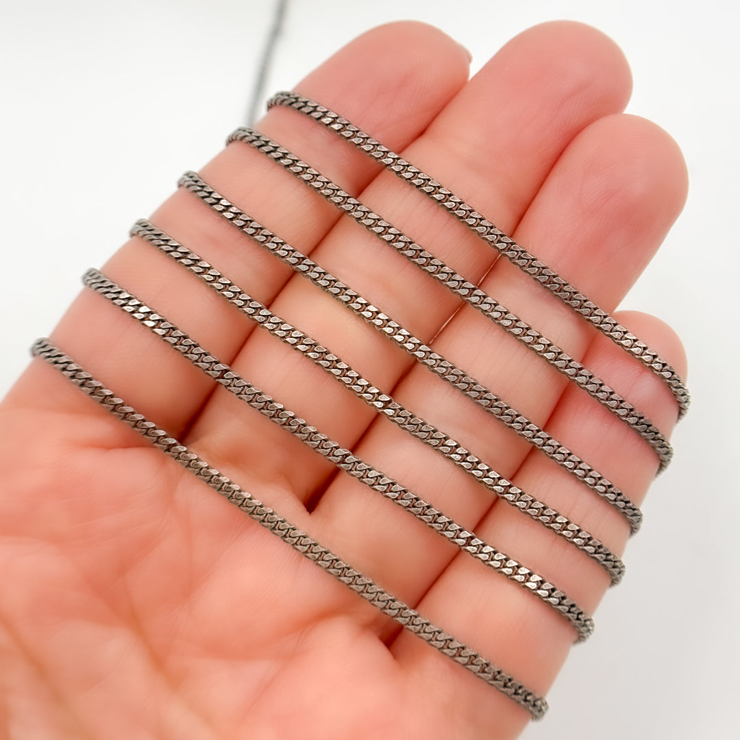 X11OX. Oxidized Sterling Silver Flat Curb Chain