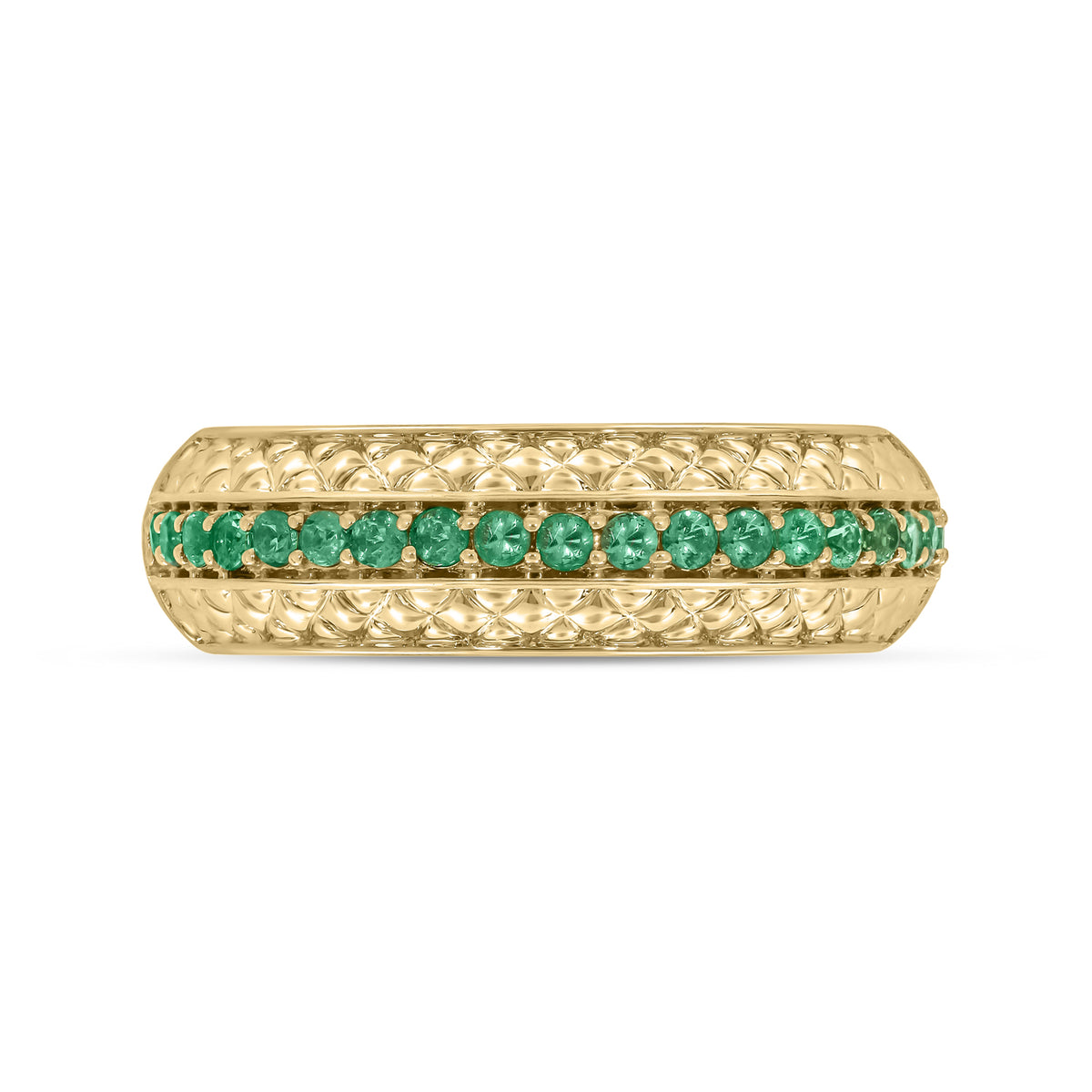 14k Solid Gold Diamond and Emerald Band Ring.