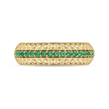 14k Solid Gold Diamond and Emerald Band Ring.