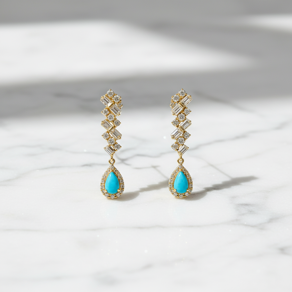 ER414895. 14k Solid Gold Diamond and Gemstone Fancy Dangle Earrings