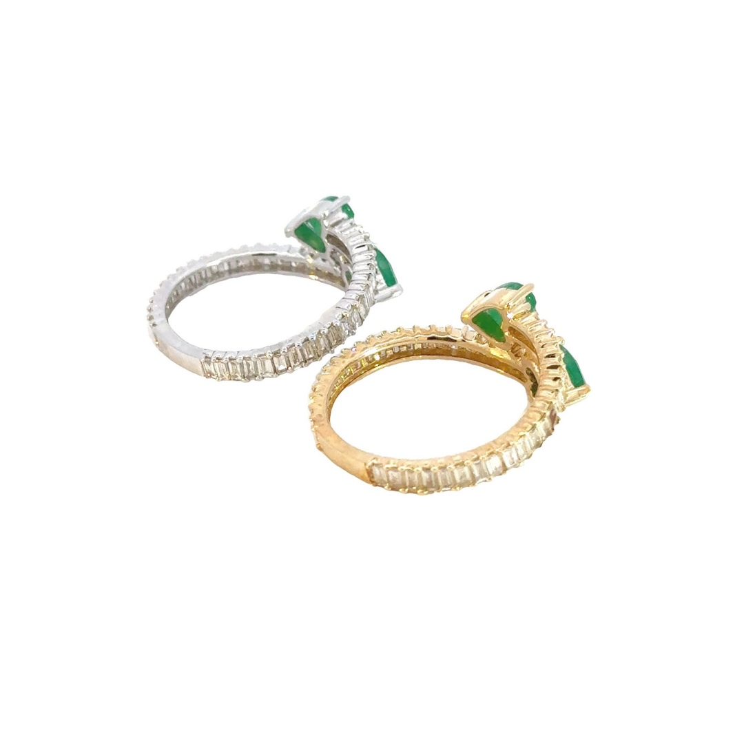 14K Solid Gold Diamond & Emerald Double Line Heart Ring. CR96144EM5