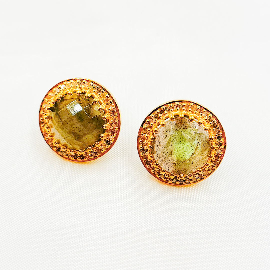 DE043. Diamond Silver Gemstone Round Studs