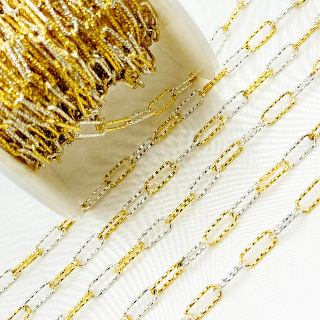 V8GS. Gold Plated 925 Sterling Silver Diamond Cut Paperclip Chain