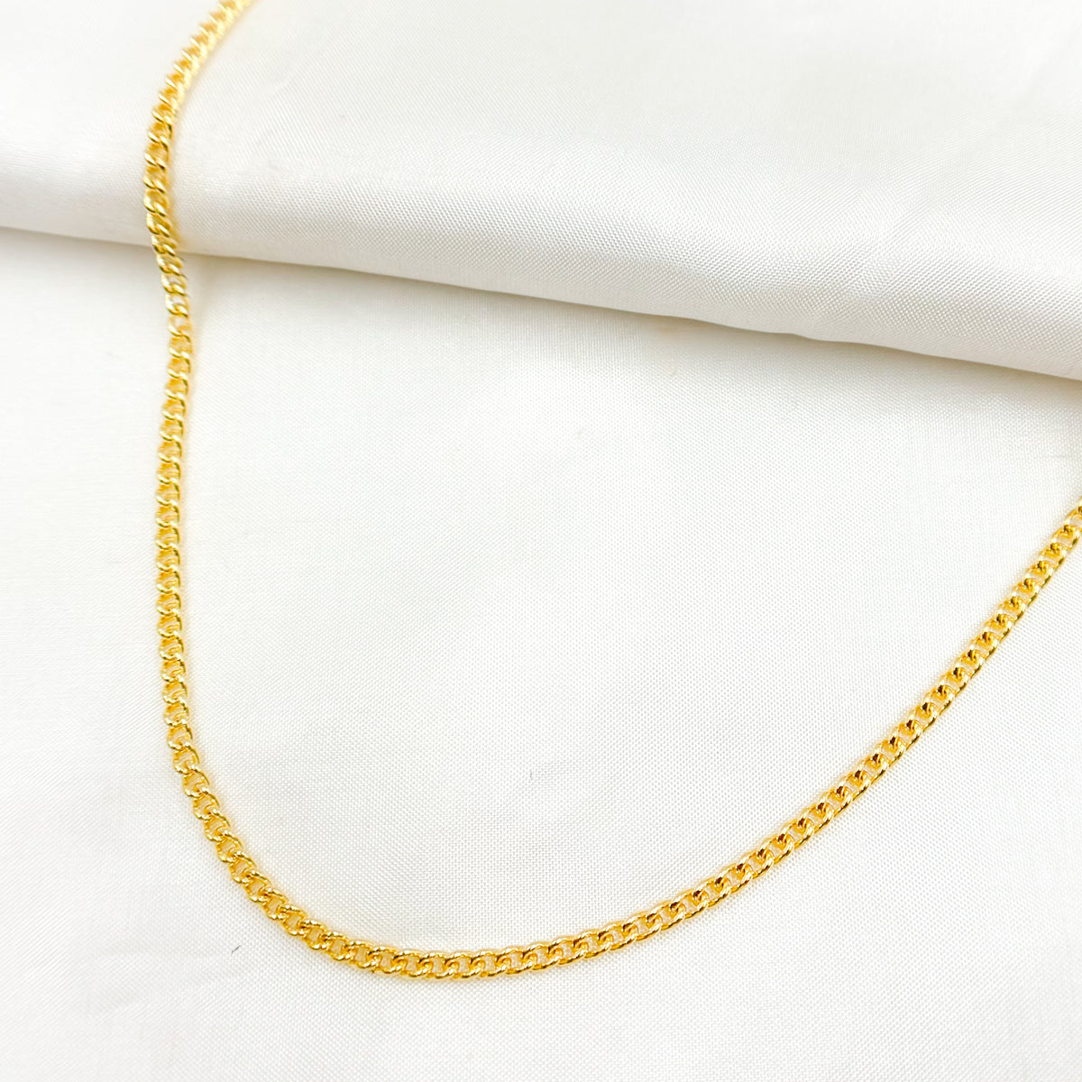 14K Solid Gold Smooth Curb Link Chain