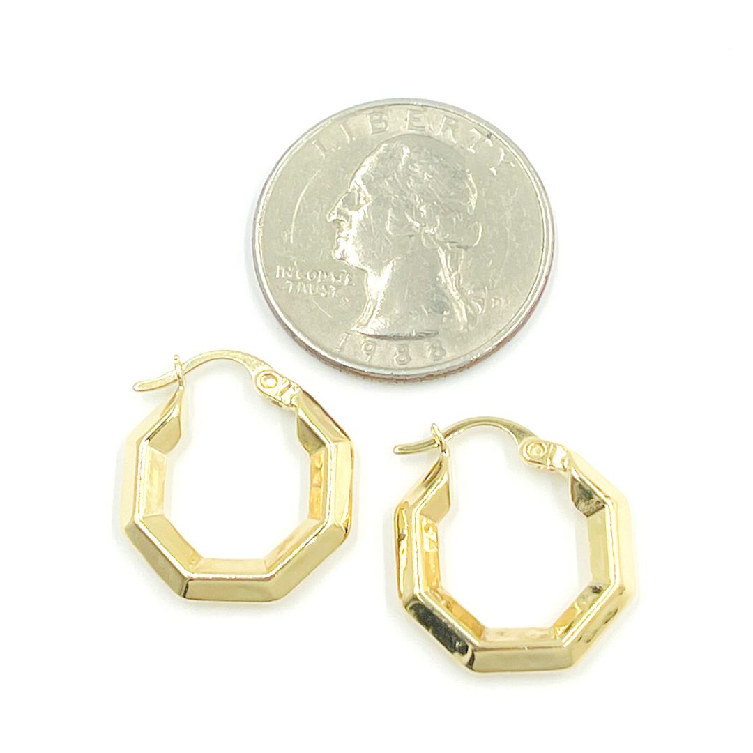 GER132. 14K Solid Gold Hexagon Hoop