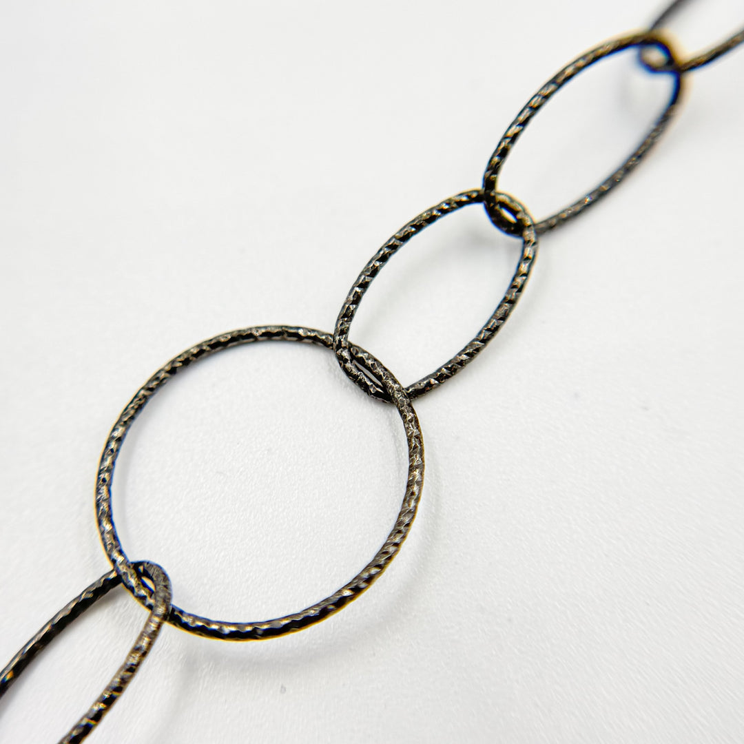 Y32BR. Black Rhodium Sterling Silver Diamond Cut Round and Oval Link Chain