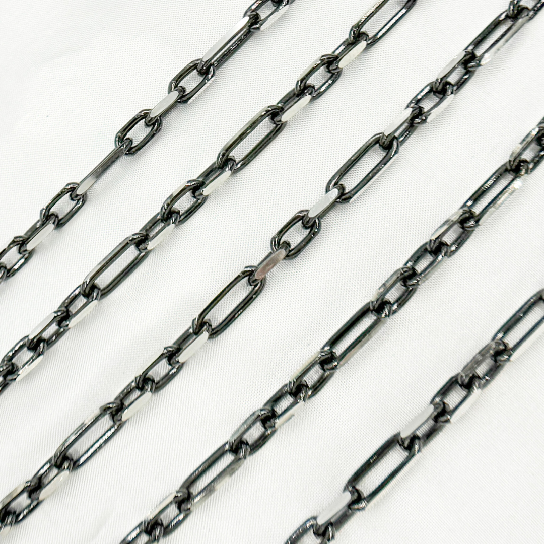 Z103SB. Black Rhodium Sterling Silver Diamond Cut Long & Short Chain