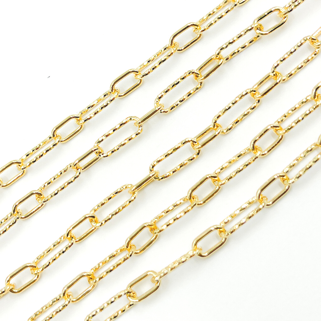 Gold Plated 925 Sterling Silver Diamond Cut & 1 Smooth Link Paper Clip Chain. V141GP