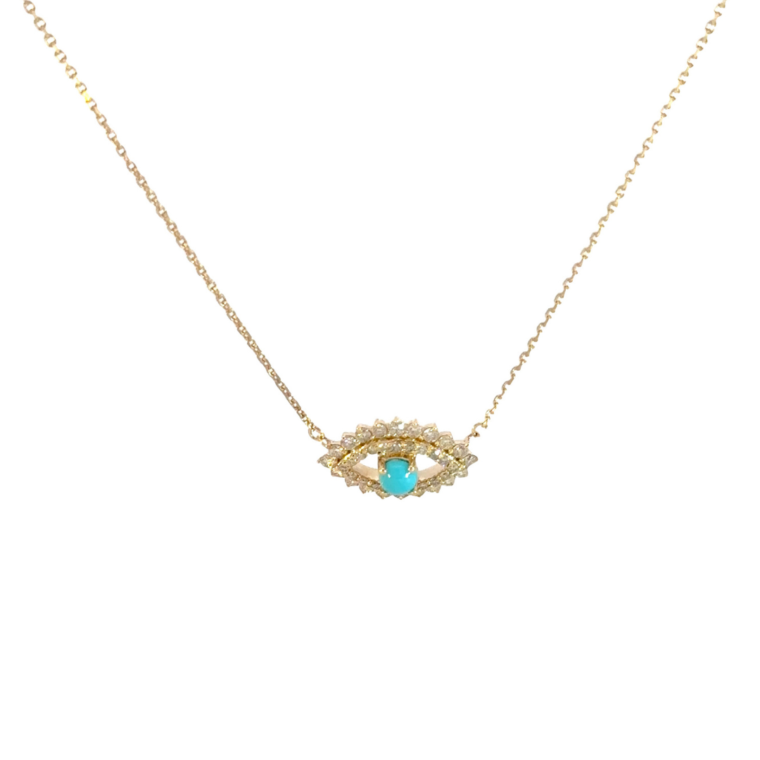 NFG71492TQ. 14K Solid Gold Diamond and Turquoise Eye Necklace