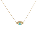 Load image into Gallery viewer, 14K Solid Gold Diamond and Turquoise Eye Necklace. NFG71492TQ
