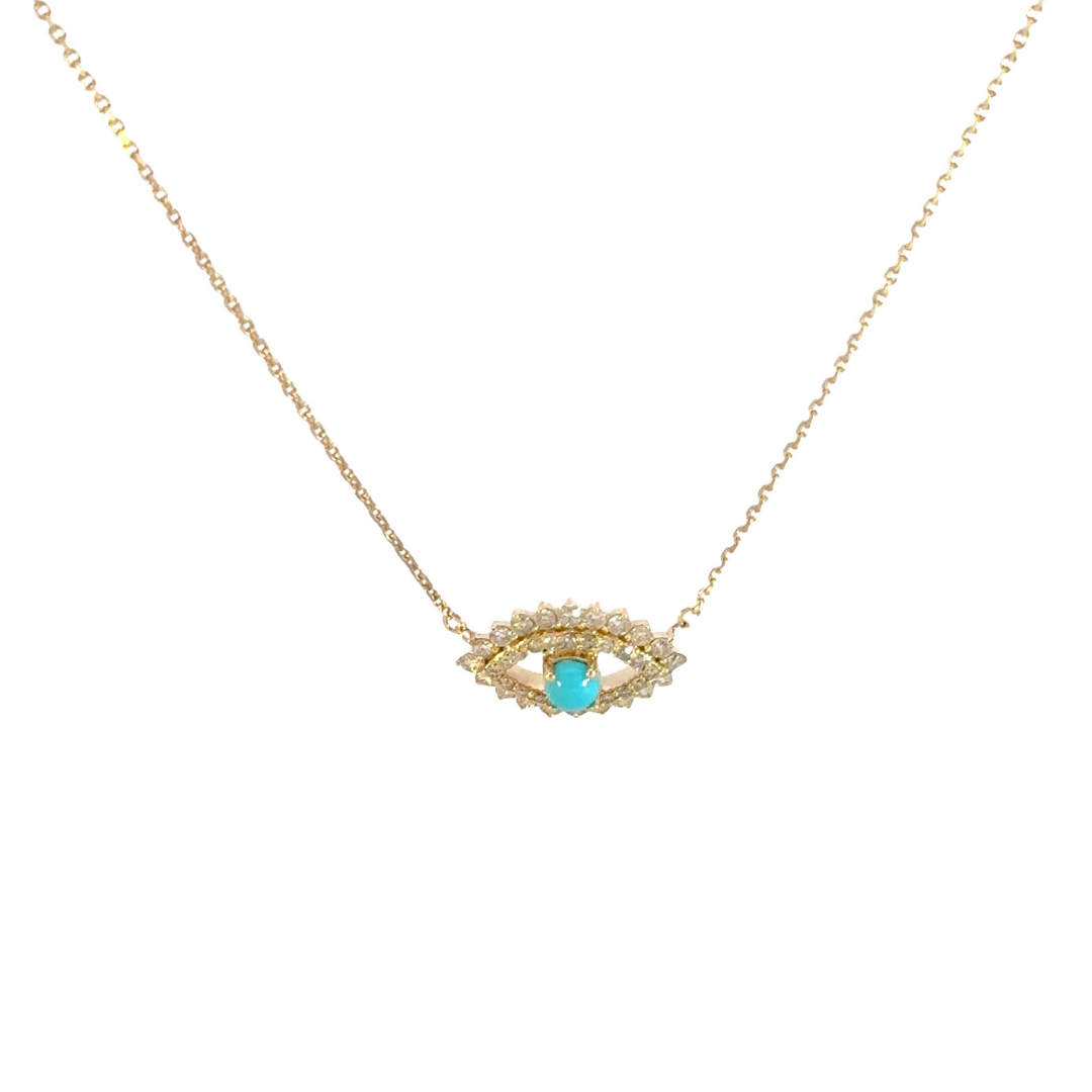 14K Solid Gold Diamond and Turquoise Eye Necklace. NFG71492TQ