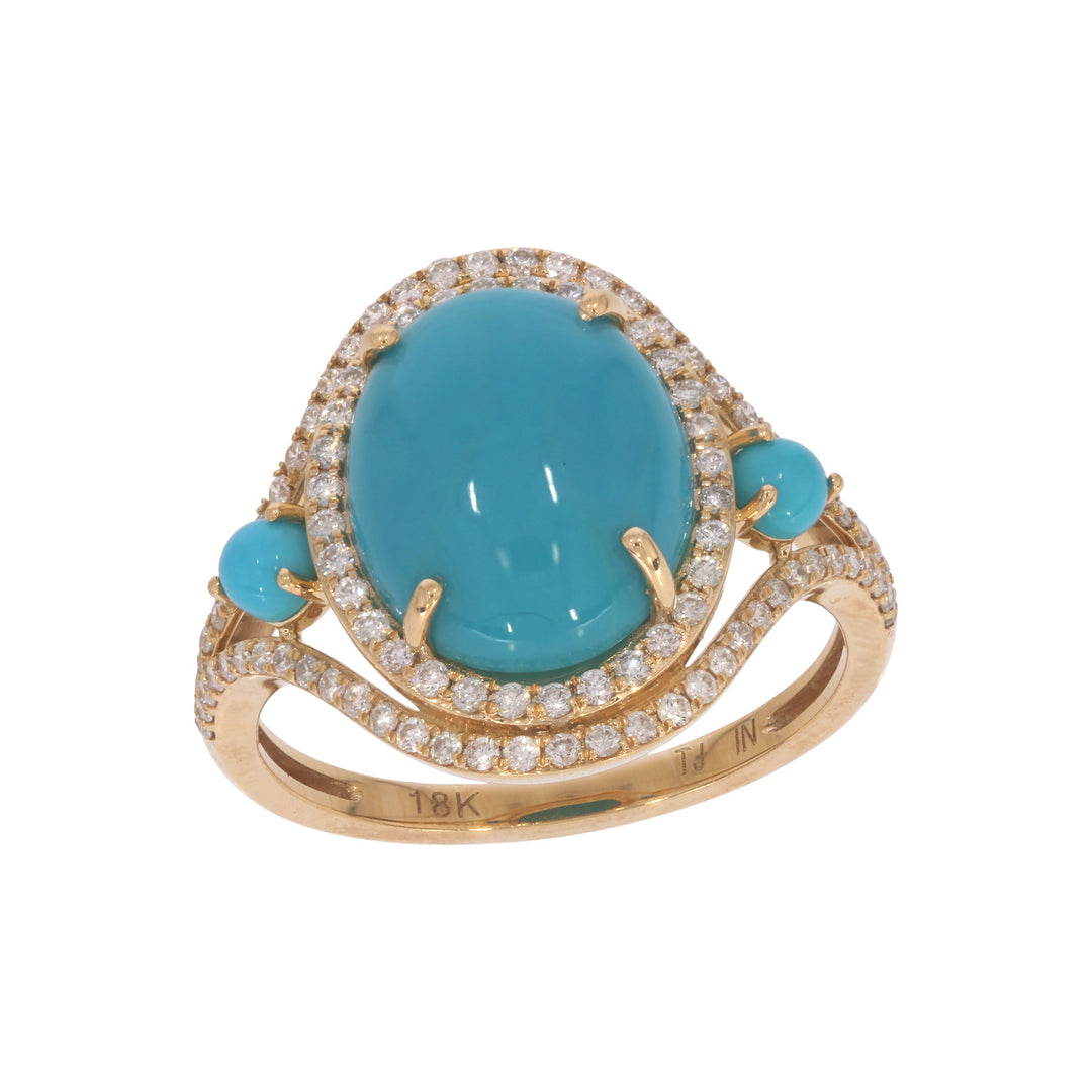CR97319TQ11X9. 18K Solid Gold Diamond & Turquoise Ring