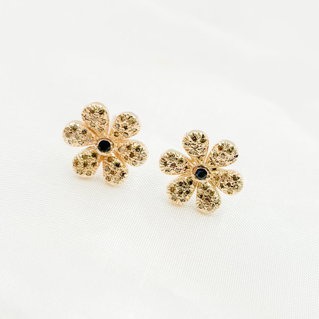 DE058. Diamond and Gemstones Sterling Silver Flower Studs