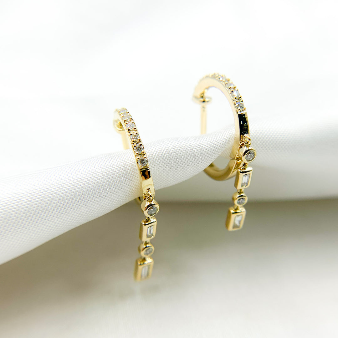 HP400533. 14k Solid Gold Diamond Dangle Hoop Earrings
