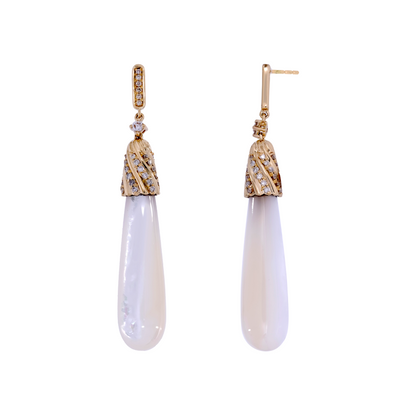 Buy Now Solid Gold Diamond and Pearl Dangle Drop Earrings
