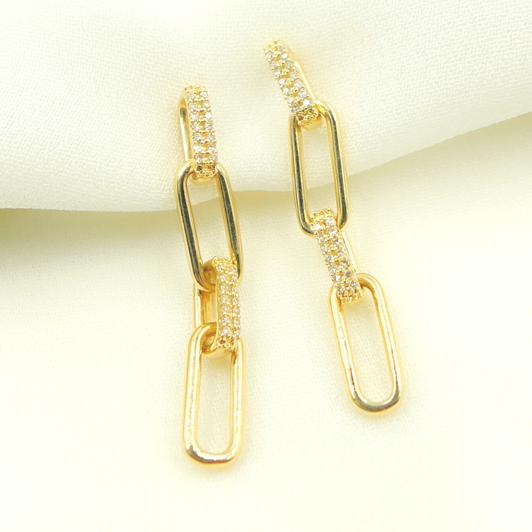 14K Solid Gold and Diamonds Paper Clip Dangle Earrings. EFC51944