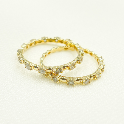 14K Solid Yellow Gold Double Diamond Ring