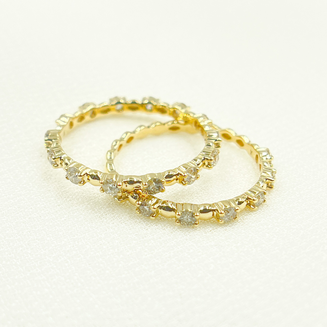 14K Solid Yellow Gold Double Diamond Ring