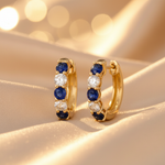 Load image into Gallery viewer, EHG56555. 14k Solid Gold Gemstone and Diamond Hoops