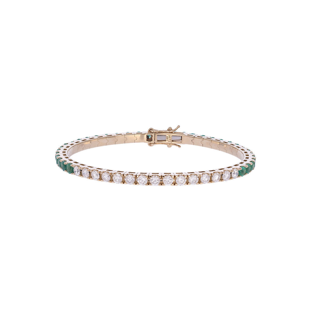 BTM68424. 14K Solid Yellow Gold Diamond and Gemstone Bangle