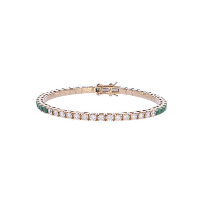BTM68424. 14K Solid Yellow Gold Diamond and Gemstone Bangle