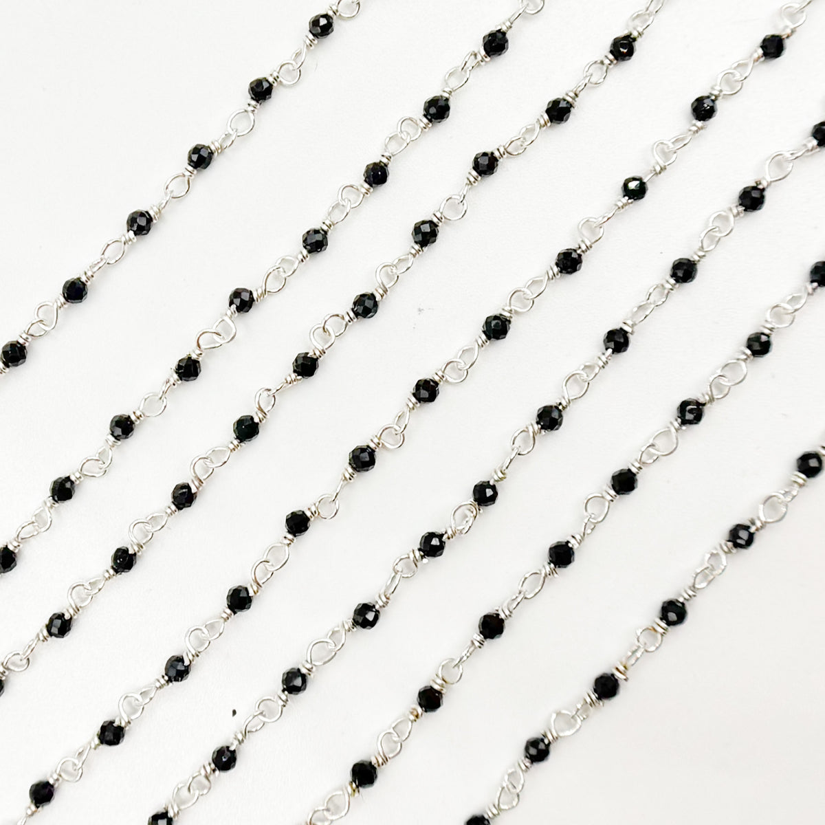 White Sterling Silver Black Spinal Wire Wrap Chain