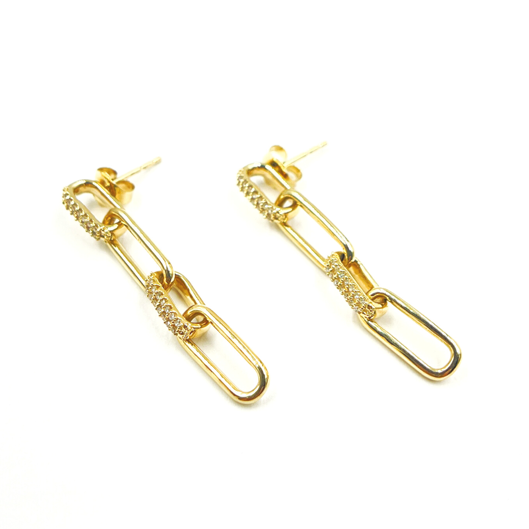 14K Solid Gold and Diamonds Paper Clip Dangle Earrings. EFC51944