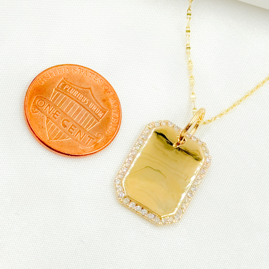 PFF32664Y. 14K Solid Gold Rectangle Shape Charm with Diamonds