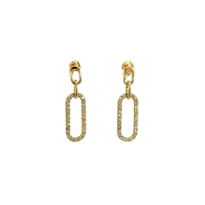 EFG52674. 14k Solid Gold Diamond Paperclip Dangle Earrings