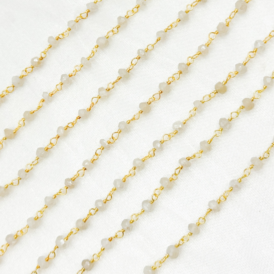 CMS117. Coated White Moonstone Gold Plated Wire Chain