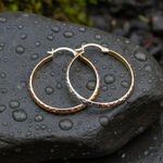 Load image into Gallery viewer, GER75. 14K Gold Diamond Cut Tri-Color Hollow Hoop Earrings
