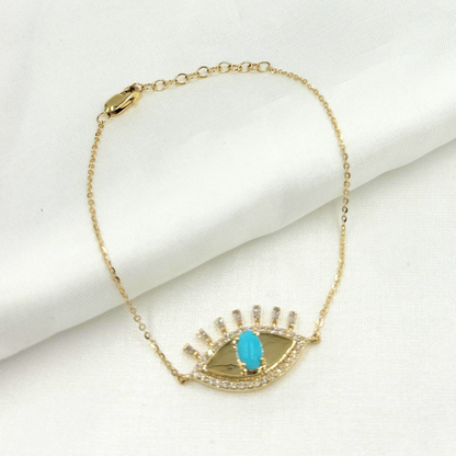 CB96325. 14k Solid Gold Diamond and Gemstone Eye Bracelet