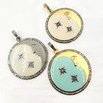 Load image into Gallery viewer, DP432A. Diamond Sterling Silver Moon &amp; Stars Enamel Pendant
