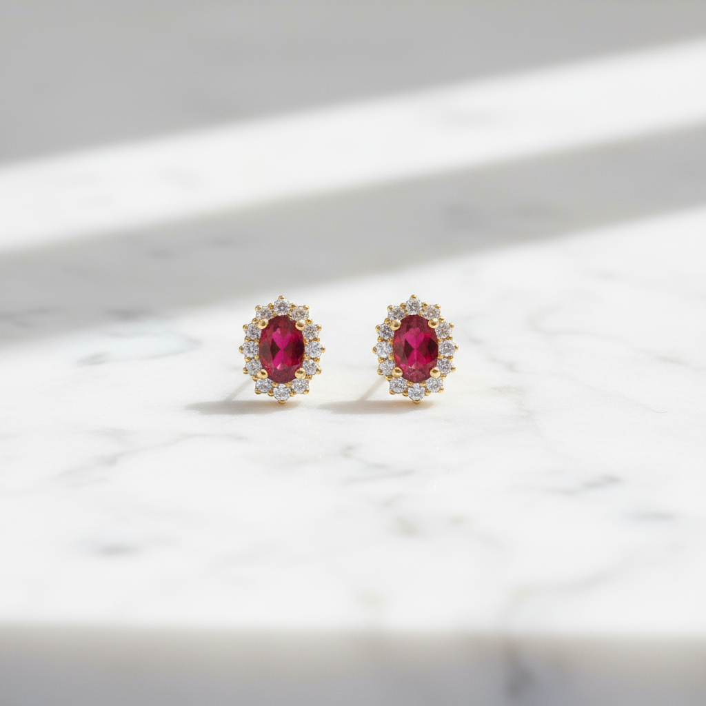 ER117581. 14k Solid Gold Diamond and Gemstone Oval Stud Earrings