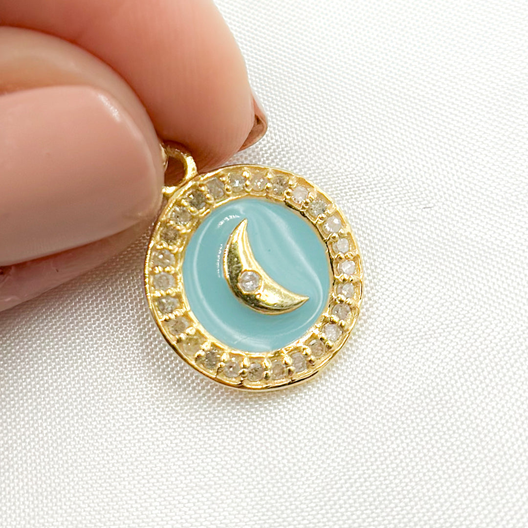 DC227A. Diamond Sterling Silver Round Moon Enamel Charm